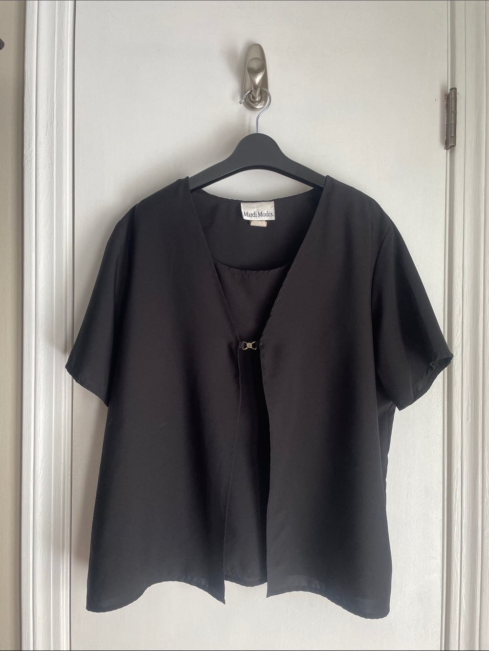 VINTAGE Mardi Modes Black Short-Sleeve Open-Front Blouse XL